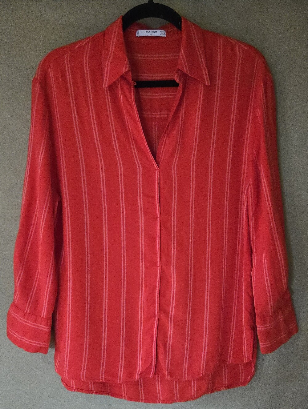 Mango Suit | Red Striped Oversized V-Neck Blouse, Size XS - Picture 2 of 8
